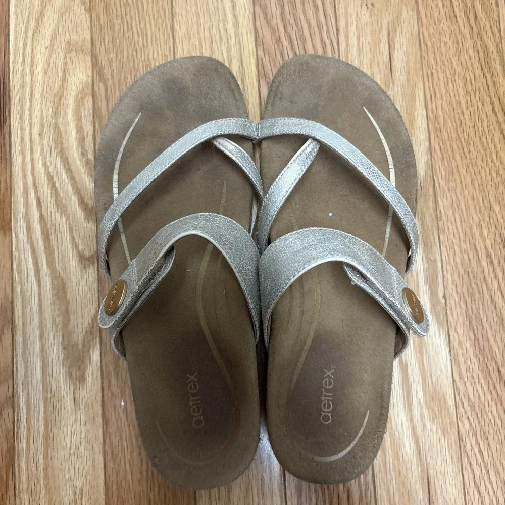 Aetrex Izzy Orthopedic Comfortable Leather Memory Foam Slide Sandals‎ for Women